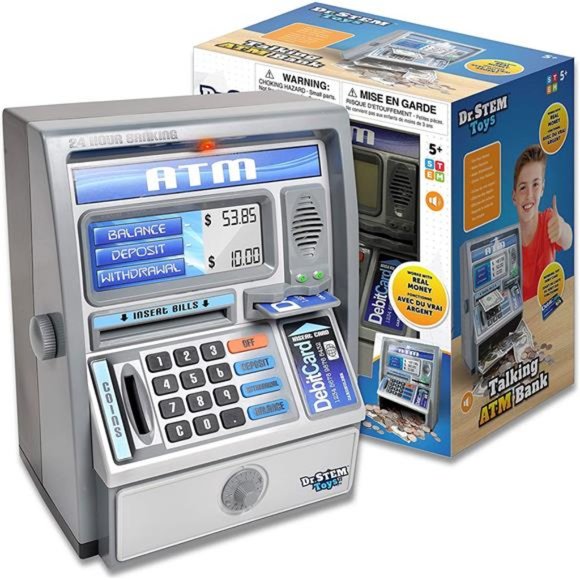 Dr. STEM Toys Talking ATM Machine Savings Piggy Bank for Kids, Silver - Picture 1 of 6